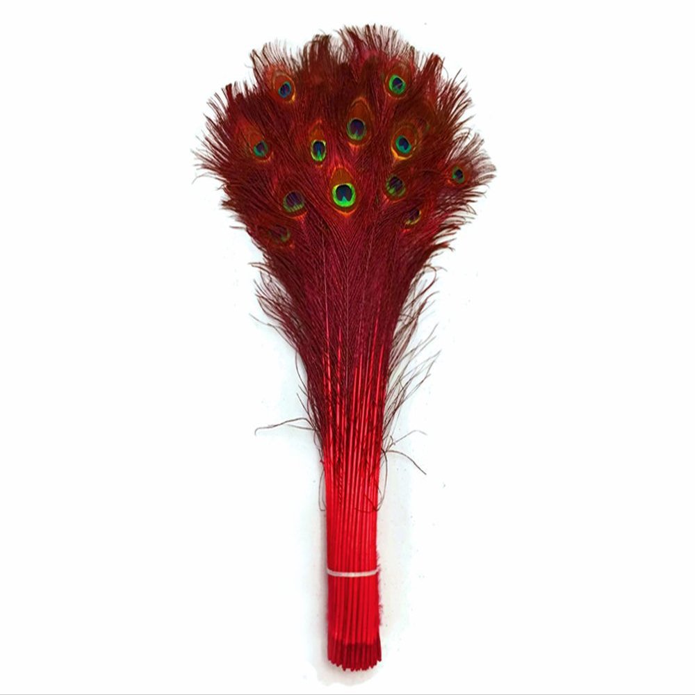 Feather Store - 10 Real Dyed Peacock Eye Feathers 30-35" - Perfect for Crafts, Weddings, Halloween, Home Decor, Peacock Feathers for Vase, Peacock Feather Decorations, and More - Red