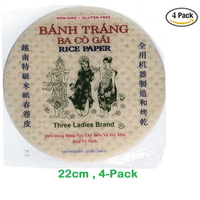 Three Ladies Brand Natural Gluten Free Spring Roll Rice Paper Wrappers - Pick your size and quantity! (6-Pack, 22cm)