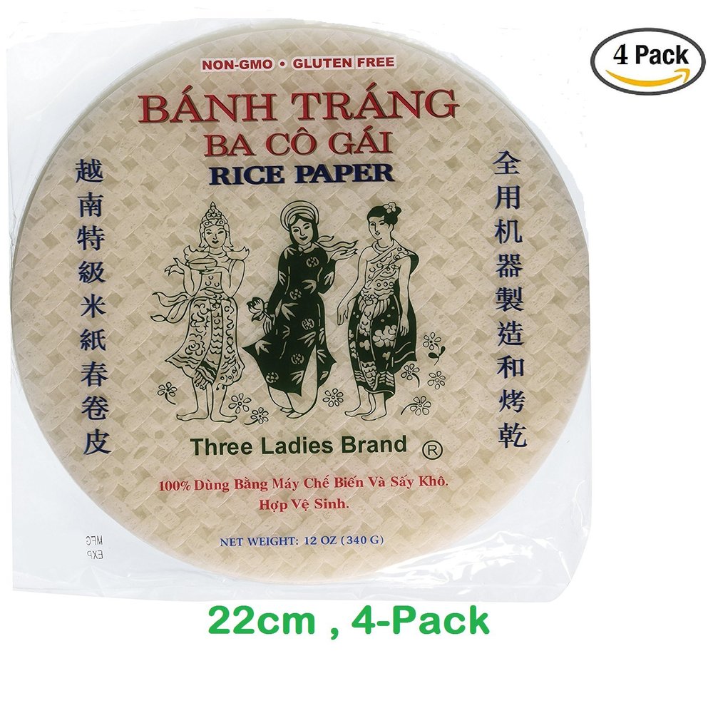 Three Ladies Brand Natural Gluten Free Spring Roll Rice Paper Wrappers - Pick your size and quantity! (6-Pack, 22cm)