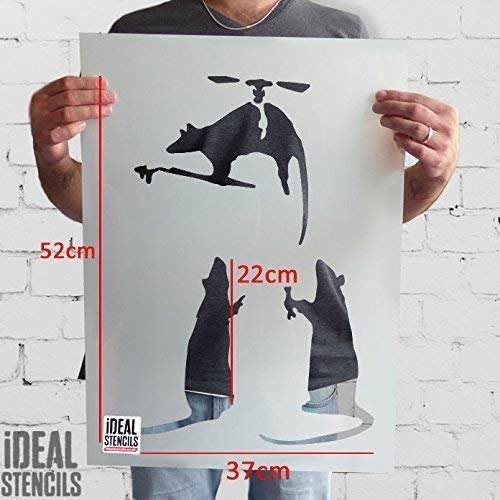 Banksy Rat Stencil, Flying Helicopter Rat | Reusable Home Decor & Art Craft Painting Stencil (37x52cm- see images)