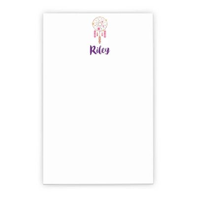 Boho Personalized Notepad, Dream Catcher Notepad, Notepads for Kids, Personalize Boho Notepad, Personalized Notepad for Girls, Letter Writing Paper with Dream Catcher, Size 5.5in x 8.5in, 50 Sheets