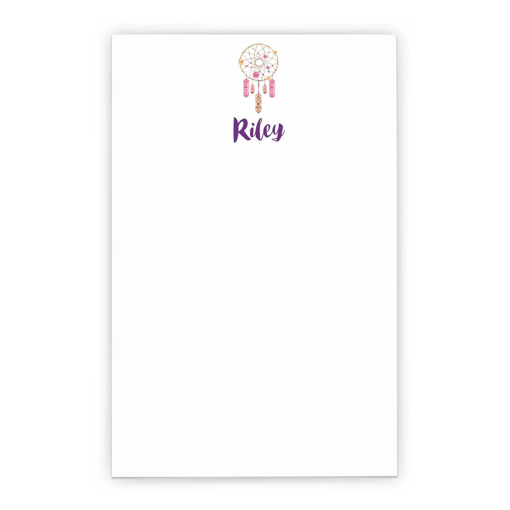 Boho Personalized Notepad, Dream Catcher Notepad, Notepads for Kids, Personalize Boho Notepad, Personalized Notepad for Girls, Letter Writing Paper with Dream Catcher, Size 5.5in x 8.5in, 50 Sheets