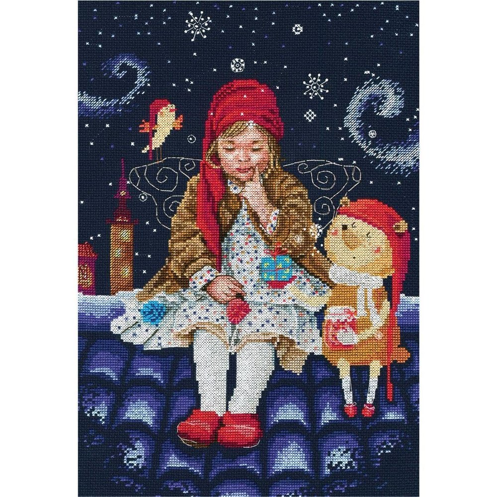Fairy Tales On The Roofs Counted Cross Stitch Kit-9.75"X13.75" 14 Count