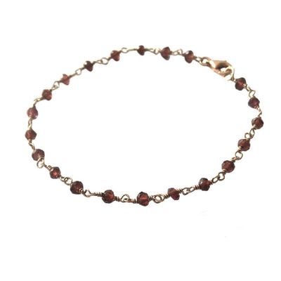 Natural Red Garnet Bracelet/Anklet Rondelle Faceted Beads Rosary Rose Gold Plated Wire Wrapped Vermeil Link Chain (6 Inch Bracelet)