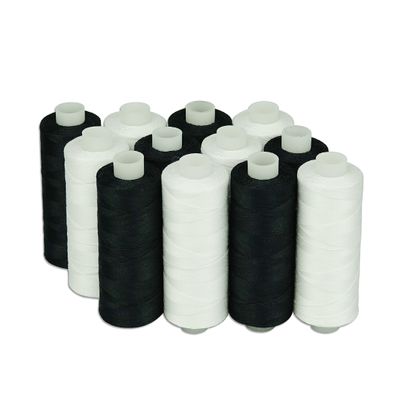 Simthread 6 White 6 Black 100% Cotton Sewing Thread 50s/3 for Quilting etc - 550 Yards Each