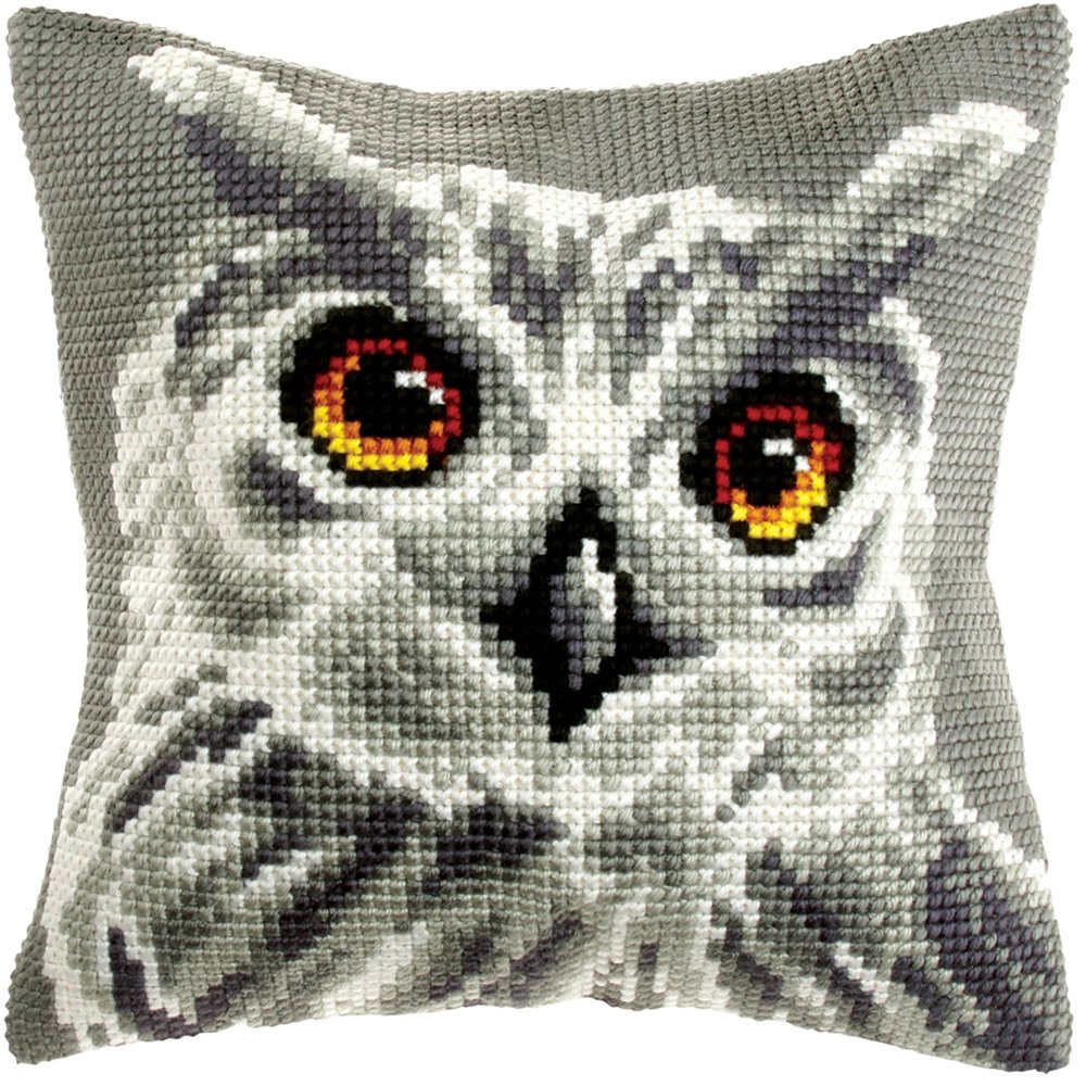 Orchidea - Cushion Cross Stitch Kit - White Owl - Printed Canvas - 4.5 Count - for Adults - 9532