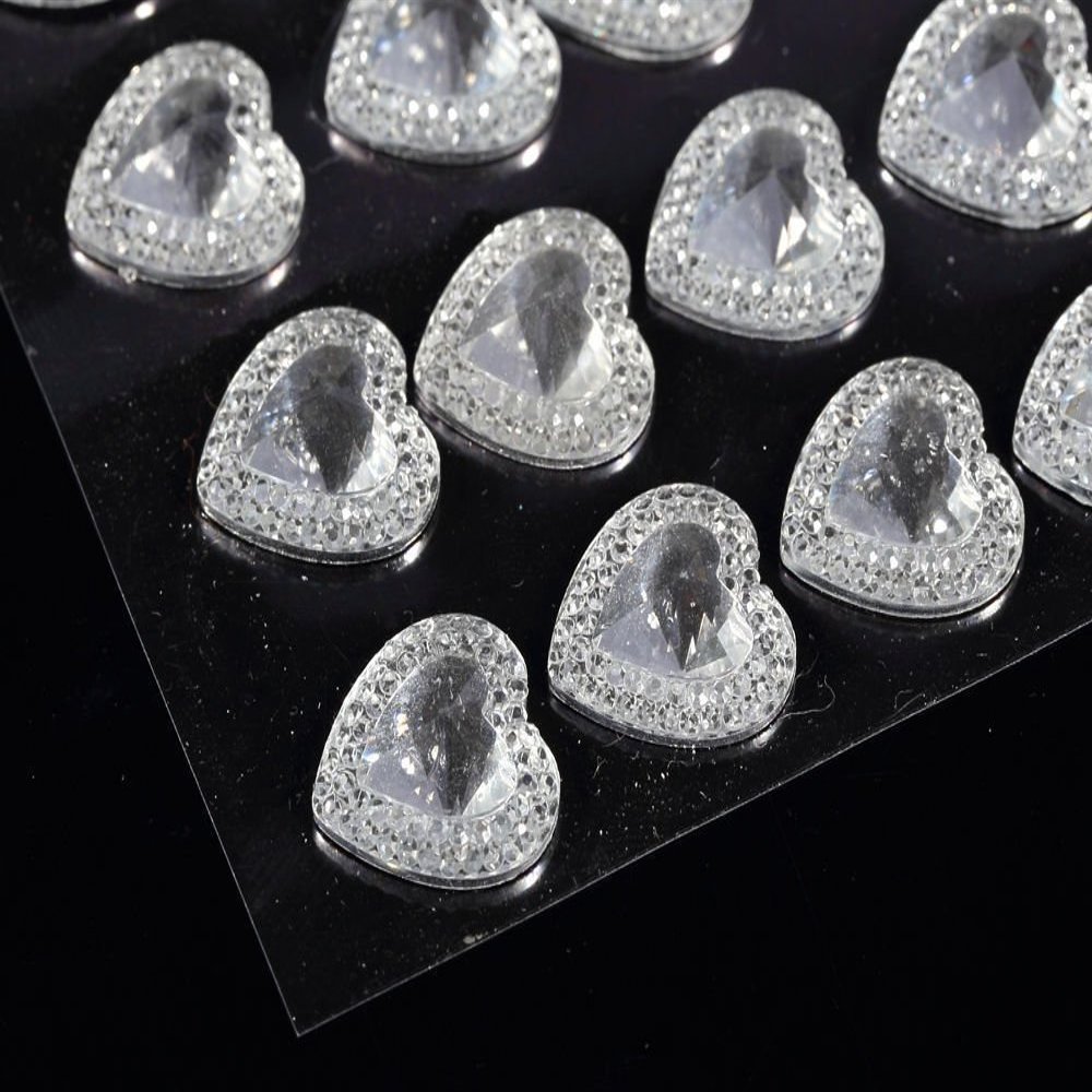 Craftbuddy US CB68CL 24pieces 16mm Pointed Self Adhesive Resin Clear Diamante Rhinestone Heart Gems, DIY