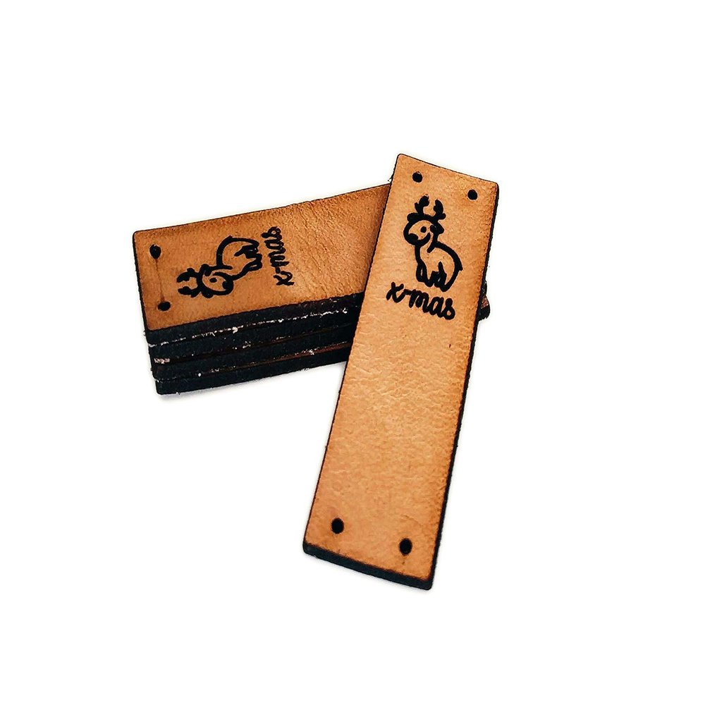 3DP Handmade Xmas A Deer | Folding Leather Labels | 15 pcs | Exclusive Engraved Genuine Italian Leather Tags