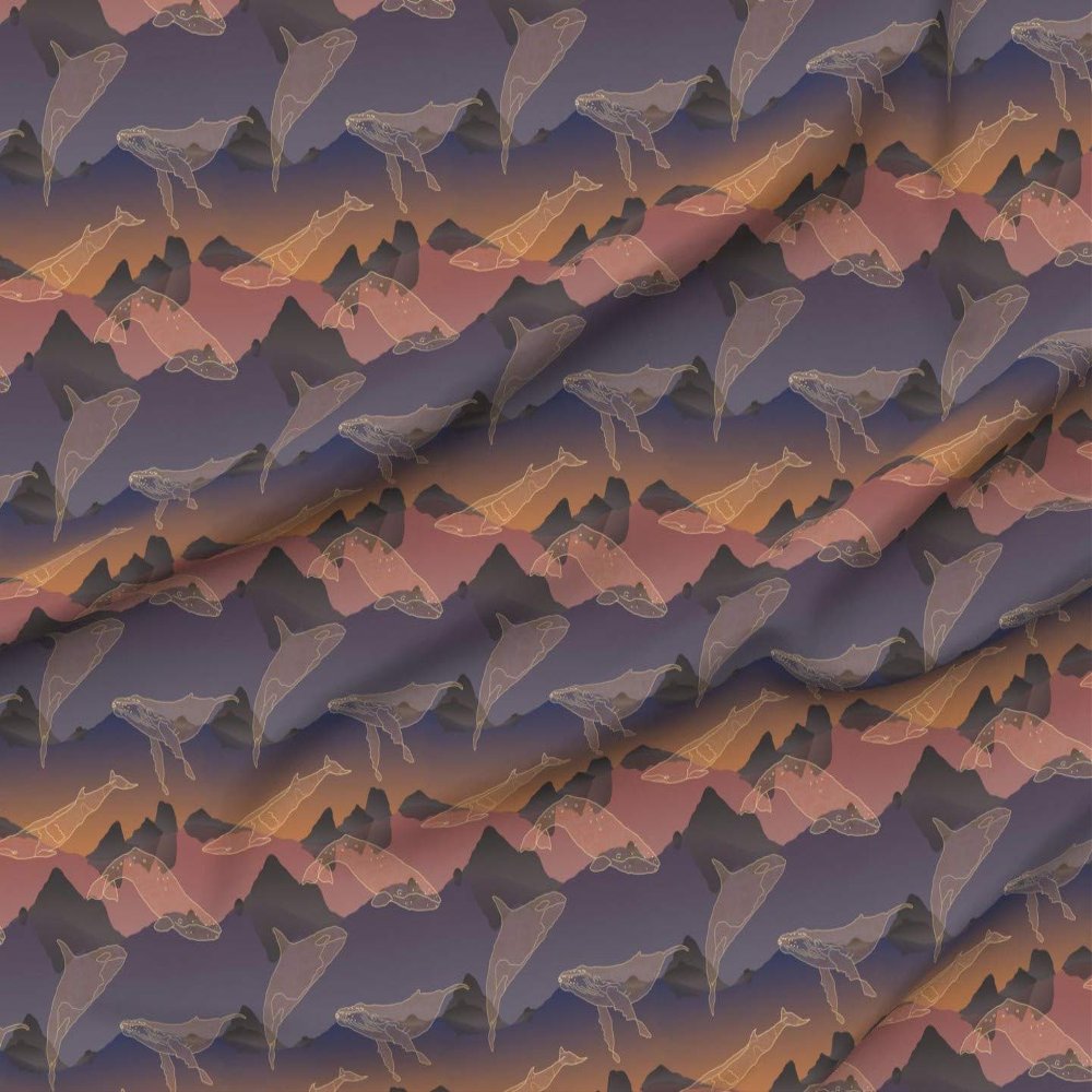 Spoonflower Fabric - Islands Pacific Northwest Whales Tropical Beach Nautical Abstract Printed on Satin Fabric by The Yard - Sewing Lining Apparel Fashion Blankets Decor