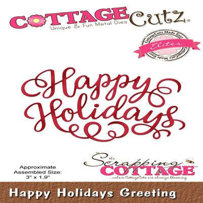 Cottagecutz Elites Dies-Happy Holiday Greeting 3"X1.9"
