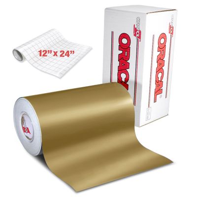 ORACAL 631 Matte Gold Metallic Adhesive Craft Vinyl Including Free 12" x 24" Roll of Clear Transfer Paper (6ft x 12")