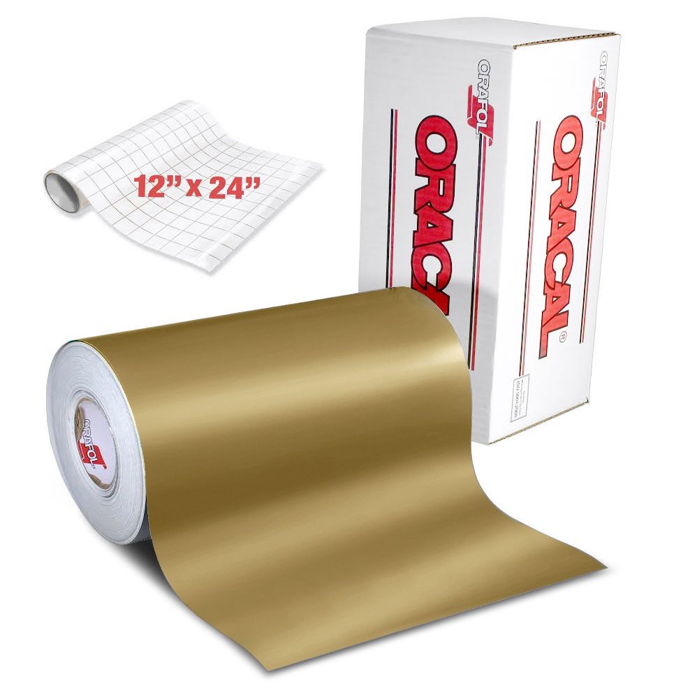ORACAL 631 Matte Gold Metallic Adhesive Craft Vinyl Including Free 12" x 24" Roll of Clear Transfer Paper (6ft x 12")