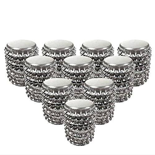 RUTICH 100 PCS Crown Bottle CaPs Decorative Bottle Cap Both Sideds Printed for Hair Bows, DIY Pendants or Craft ScraPbooks Silver