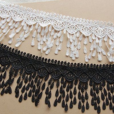 3 Yards of 8cm Width Embroidery Lace Tassle (Black)