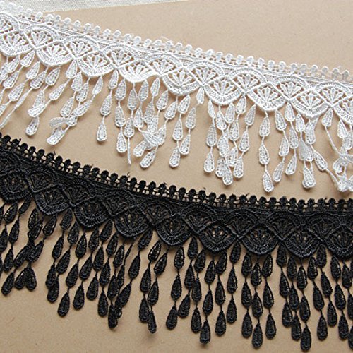 3 Yards of 8cm Width Embroidery Lace Tassle (Black)