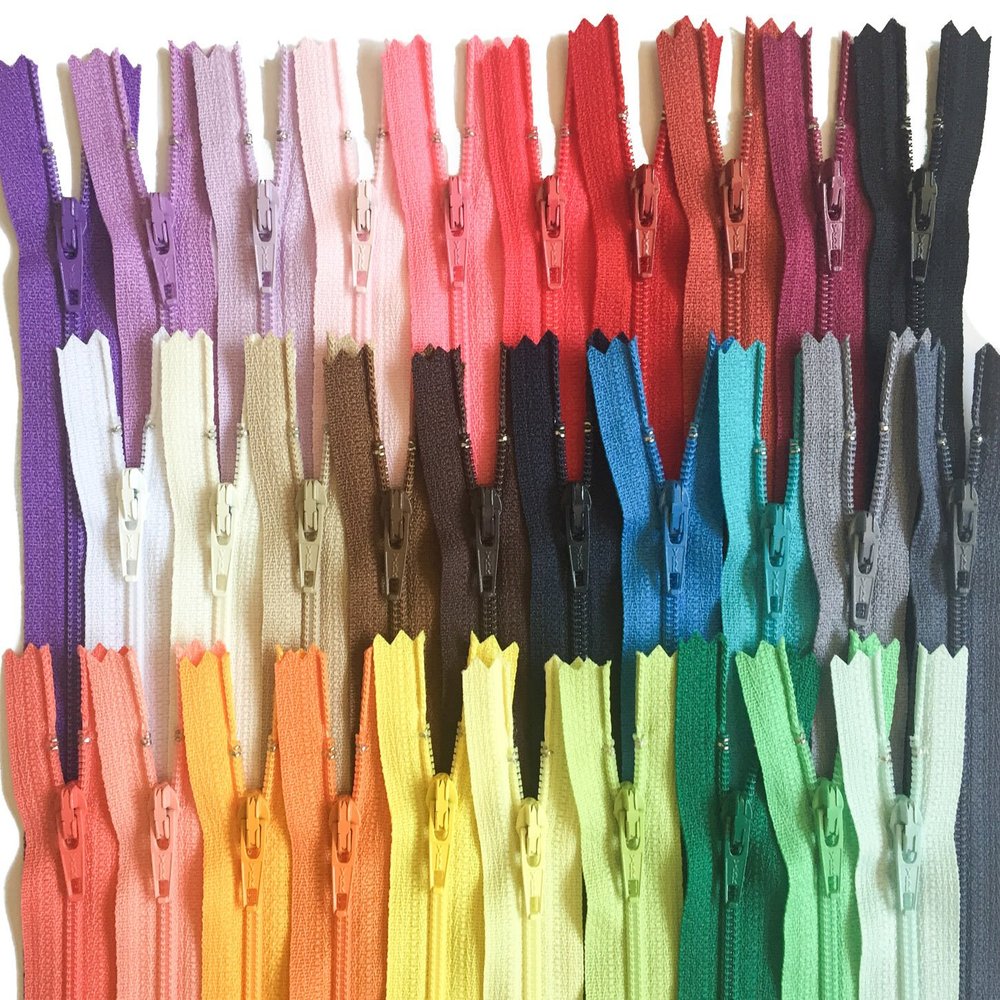 YKK Zippers Assorted Colors Pack 12 Inch Number 3 Nylon Coil Set of 30 Pieces
