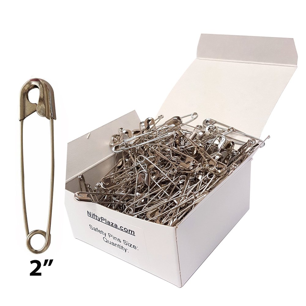 NiftyPlaza 1000 Pcs Extra Large 2" Safety Pins - Heavy Duty, Industrial Strength, Nickel Plated, Rust Resistant (1000 Safety Pins)