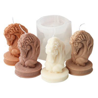 3D Horse Head Statue Candle Silicone Mold Bust Riding Sculpture Art Figurine Animal Poney Candle Mould