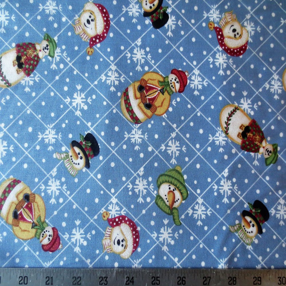 Toys Toys Snowmen & Snowflakes On Blue Northcott Cotton Fabric 3112-43