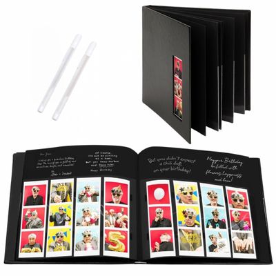 PBF (1 Pack) Photo Booth Album, Guest Book with 2x6 Clear Picture Inserts, Black Cover with Plastic Sleeves & Black Pages, Scrapbook Album for Photo Strips, Memory Book, Wedding, and Baby Showers
