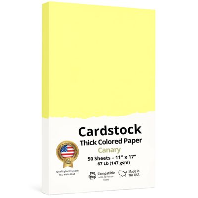 NextDayLabels Color Cardstock Paper - 50 Sheets - 8-1/2" x 11" - pastel Canary 67 lb (147 gsm) - Thick Colored Paper for Crafting, Invitations, Posters, Flyers, and DIY Projects - Made in USA