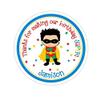 Personalized Customized Birthday Party Favor Thank You Stickers - Robin Superhero - Round Labels - Choose Your Size view 1