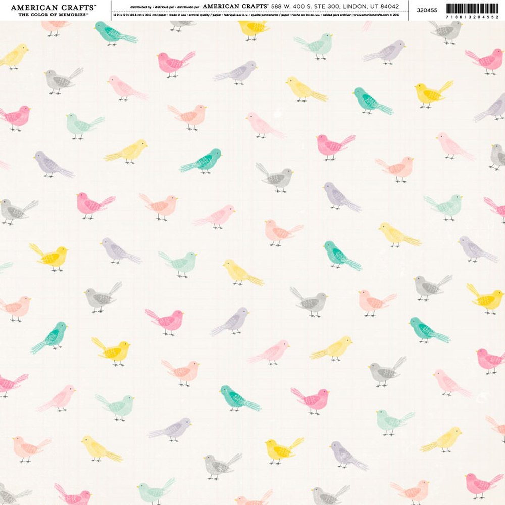 American Craft Crate Paper - Bloom Collection - Animal Cardstock 12 x 12 Thickers -Little Bird