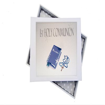 WHITE COTTON CARDS, First Holy Communion Mini Photo Album, Blue Bible & Cross, COM-B1T, Board, 12.5 x 17.5 x 2.5 cm