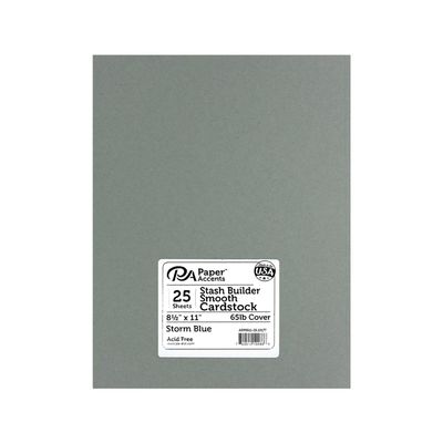 PA Paper Accents Stash Builder Cardstock 8.5" x 11" Storm Blue, 65lb colored cardstock paper for card making, scrapbooking, printing, quilling and crafts, 25 piece pack