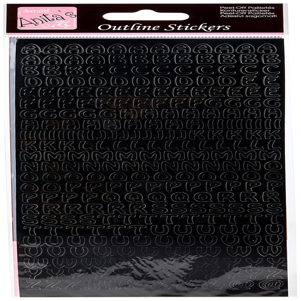Anitas Outline Stickers, Alphabet, Black, for Scrapbooking, Card Making, Kids Play, Homework, Art, Craft, Embelish, Decorative, Paper, Card, Glass, Metal, Plastic, Foam