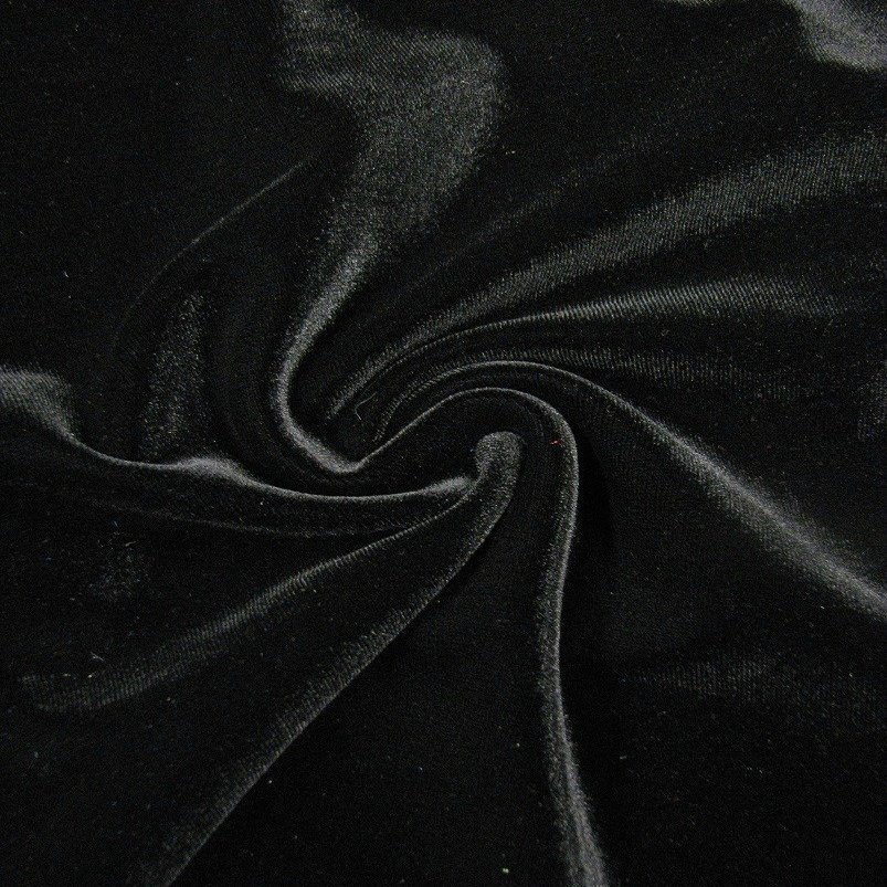 Solid Polyester Spandex Velvet 2 Ways Stretch Medium Weight Fabric-by The Yard (Black)