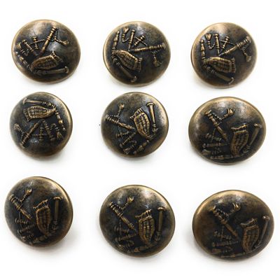9 Antique Brass Gold Buttons Sets n,Scottish Highland Bagpipes~ Kilt, Jacket, Dresses