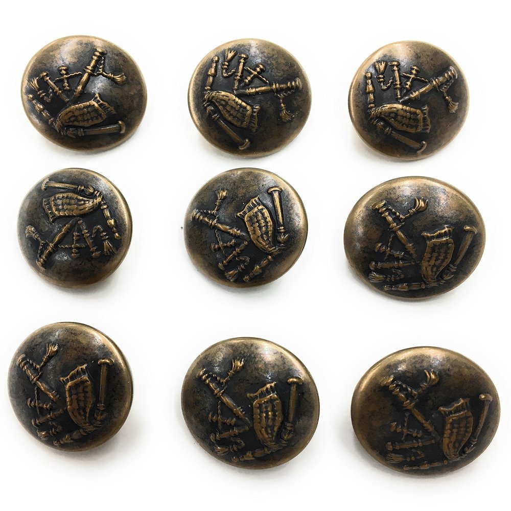 9 Antique Brass Gold Buttons Sets n,Scottish Highland Bagpipes~ Kilt, Jacket, Dresses