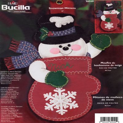 Bucilla Plaid Snowman Mittens Felt Applique Stocking Kit 84940