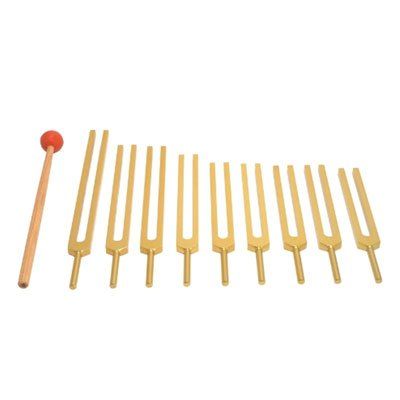 TFS Tuningforkshop Gold Finish 9 Pc Sacred Solfeggio Tuning Fork Set for sound healing