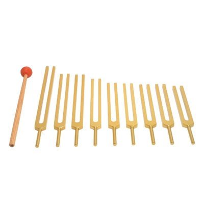 TFS Tuningforkshop Gold Finish 9 Pc Sacred Solfeggio Tuning Fork Set for sound healing