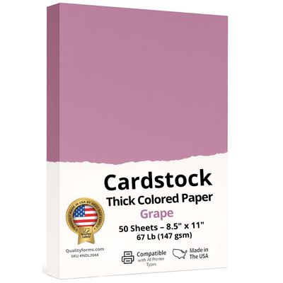 NextDayLabels Color Cardstock Paper - 50 Sheets - 8-1/2" x 11" - Grape 67 lb (147 gsm) - Thick Colored Paper for Crafting, Invitations, Posters, Flyers, and DIY Projects - Made in USA