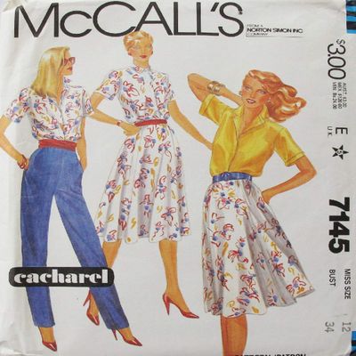 McCall's 7145 Vintage Misses Shirt, Skirt, and Pants Size 12 Sewing Pattern