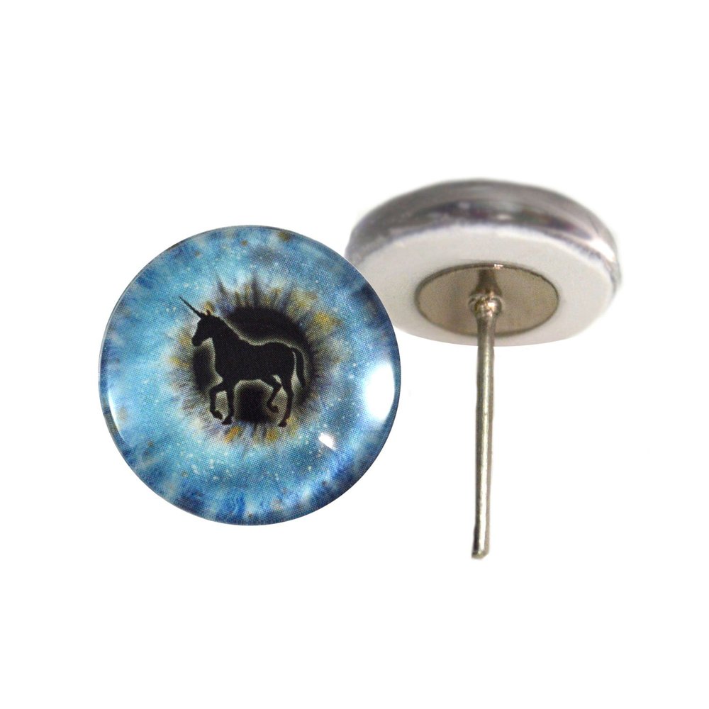 Blue Unicorn Glass Eyes On Wire Pin Posts for Needle Felting Making Supplies and Other Crafts (14mm)