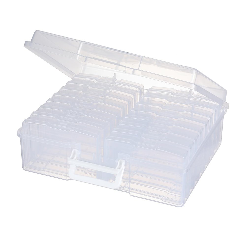 novelinks Transparent 4" x 6" Photo Organizers and Photo Storage Box with Handle, 16 Inner Photo Cases, Portable Picture Organizers & Photo Storage Containers (Clear)