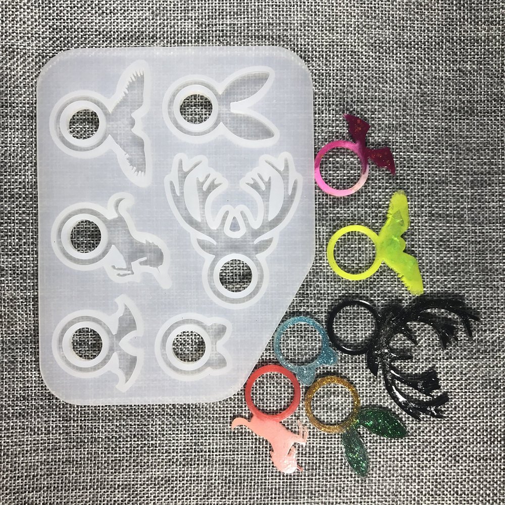 6 Designs Epoxy Resin DIY Casting Moulds Animal Shape Rings Jewelry for Crystal Resin A+B, Craft Making Gift for Kids/Christmas/Valentines, Diameter 19MM