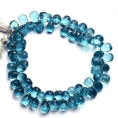 1 Strand Natural Blue Aquamarine Color Quartz Faceted 8x10MM Approx. Teardrop Shape Briolette Beads 8.5 Inch