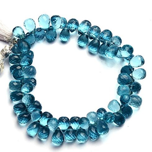 1 Strand Natural Blue Aquamarine Color Quartz Faceted 8x10MM Approx. Teardrop Shape Briolette Beads 8.5 Inch