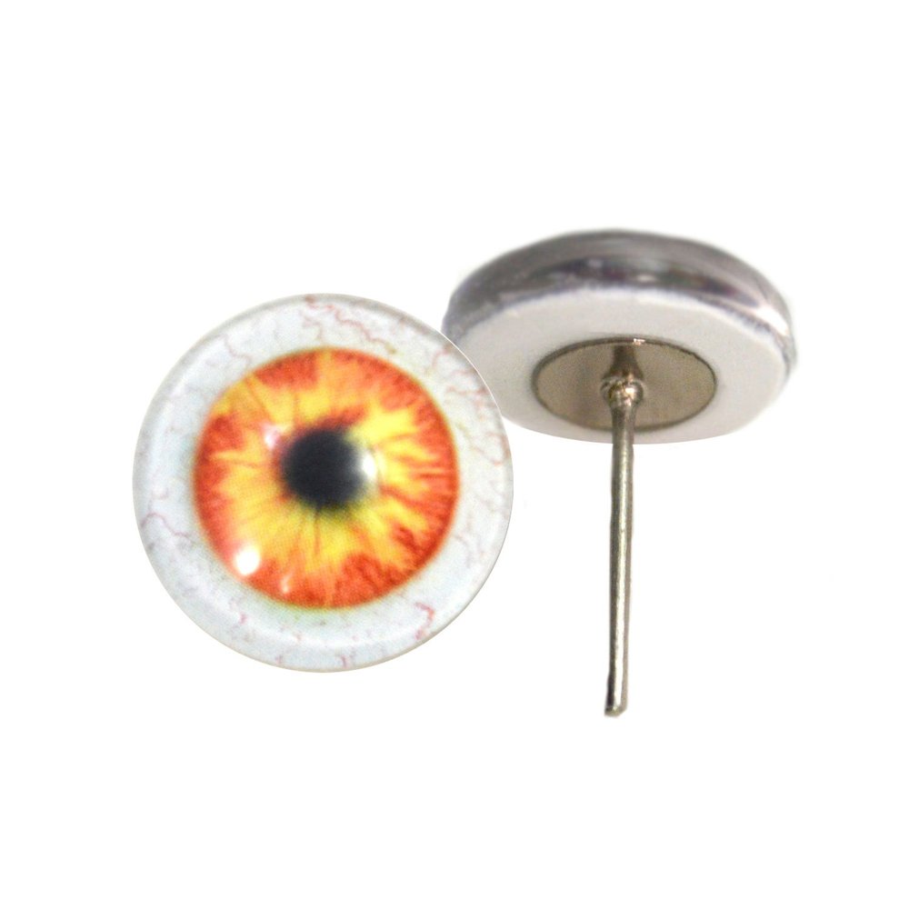Yellow and Orange Human Glass Eyes On Wire Pin Posts for Needle Felting Doll Making Supplies and Other Crafts (12mm)