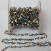 10 Feet Aqua Chalcedony And Glass Pearl With Smoky Quartz Hydro Rosary Beaded Chain - Oxidized Wire Wrapped Chain - Beads Size 3-4mm view 2