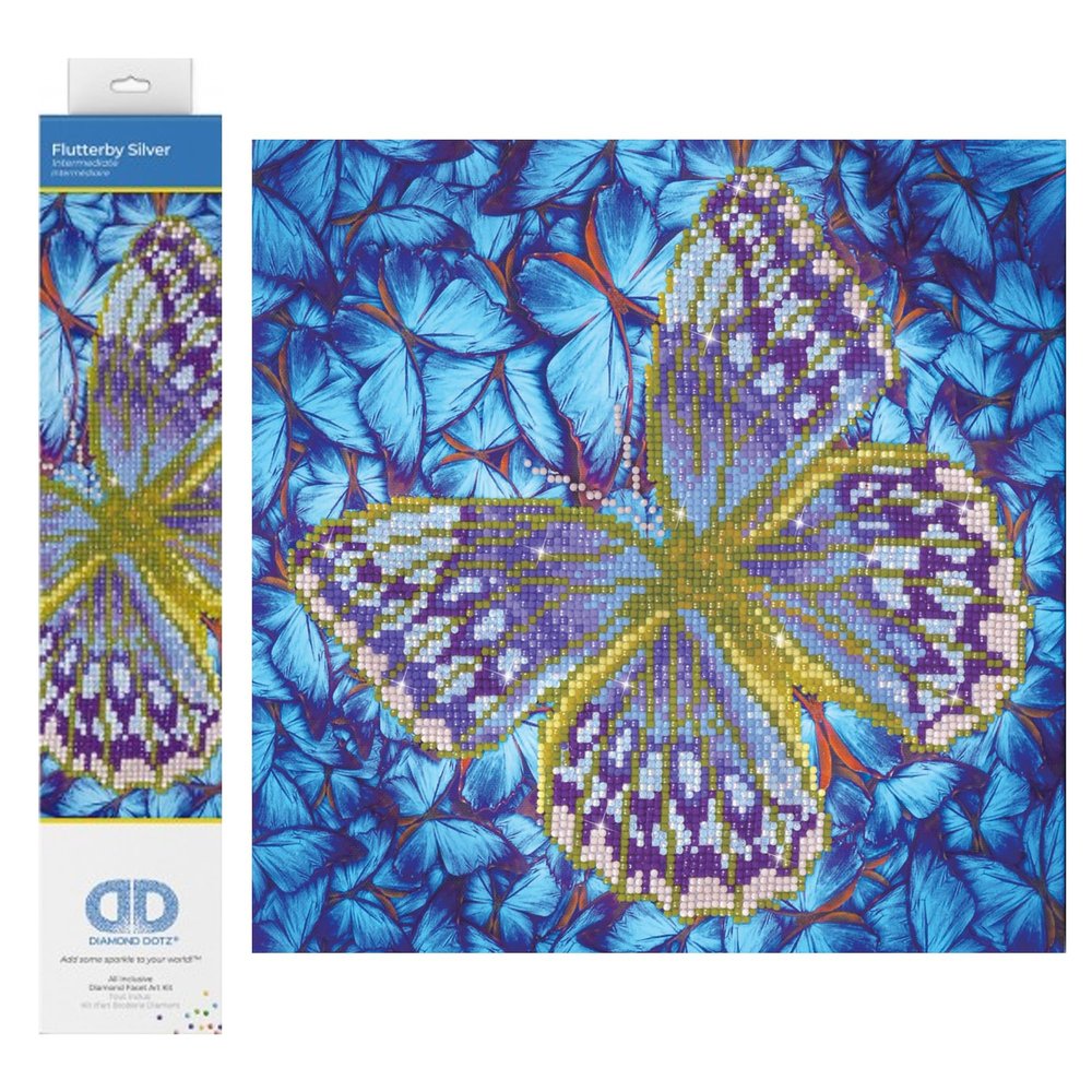 DIAMOND DOTZ Flutterby Silver Butterflies Diamond Painting Kits for Adults - Diamond Art Kits a Relaxing Creative Craft Kit with Dotz Gems 12"x12"