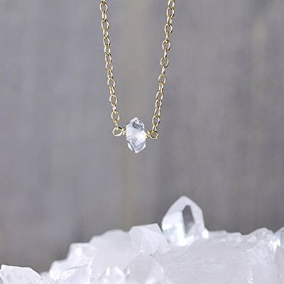 delicate herkimer diamond crystal necklace in sterling silver platedor rose gold filledfilled filled, single herkimer diamond pendant, natural clear crystal 6mm