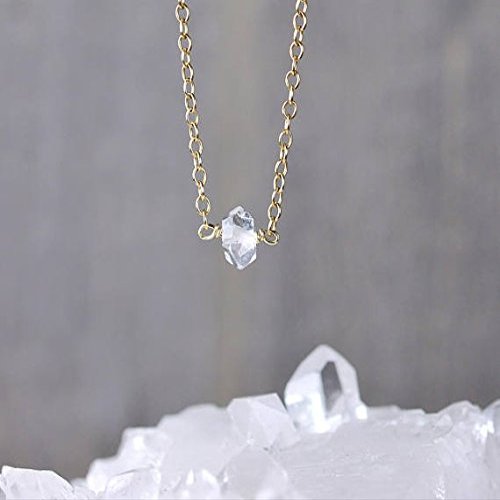 delicate herkimer diamond crystal necklace in sterling silver platedor rose gold filledfilled filled, single herkimer diamond pendant, natural clear crystal 6mm