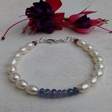 JEWELZ tanzanite,december birthday, pearl bracelet,june birthday, december birthstone,birthday gift,gift for her,silver jewellery,tanzanite jewelry 5-10mm