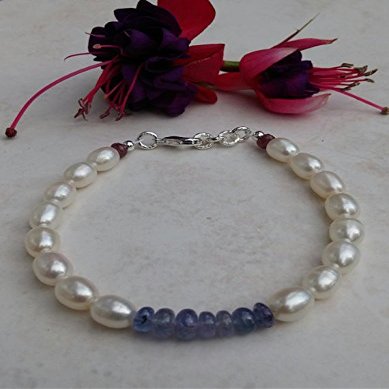 JEWELZ tanzanite,december birthday, pearl bracelet,june birthday, december birthstone,birthday gift,gift for her,silver jewellery,tanzanite jewelry 5-10mm